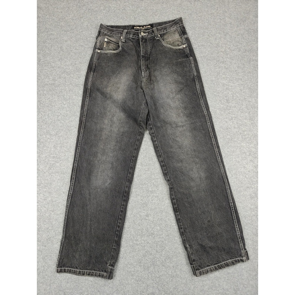 Koman Jeans Mens 32x34 Gray Straight Leg Charcoal Wash Zip Fly Denim Pants